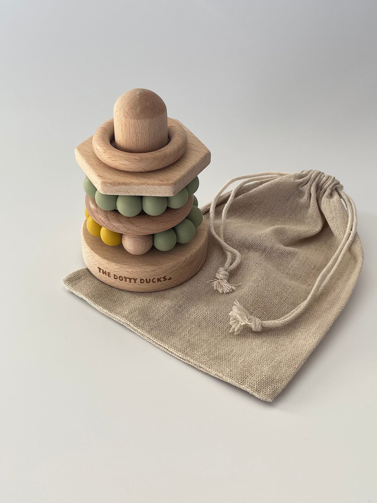Wooden & Silicone Stacking Toy - Mustard & Sage
