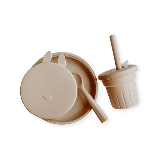 Bowl, Plate, Spoon & Travel Cup • Creme