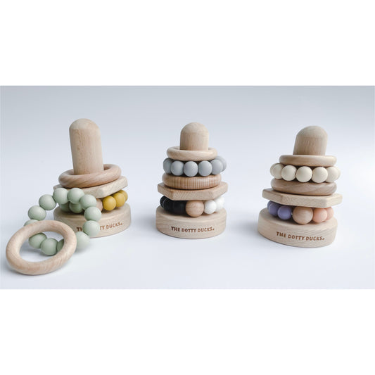 Wooden & Silicone Stacking Toy - Black & White