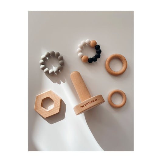 Wooden & Silicone Stacking Toy - Black & White
