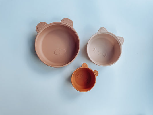 Animal Silicone Bowls • Set of 3 • Peach