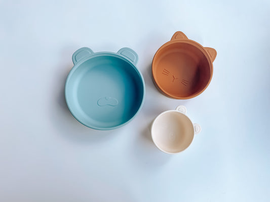 Animal Silicone Bowls • Set of 3 • Blue