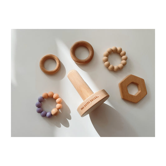 Wooden & Silicone Stacking Toy - Peach & Lilac